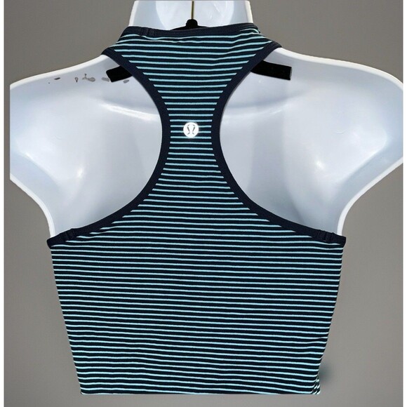 Lululemon Cool Racerback Classic Stretch Hyper Stripe Blue Luon Tank Size 6 - Picture 6 of 12